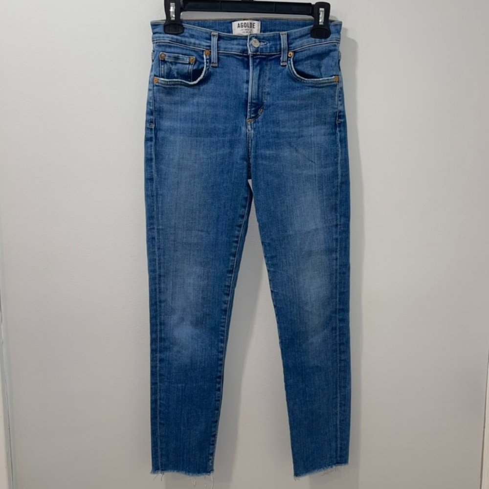 Agolde X Amour Vert Sophie Crop Blue Denim Jeans